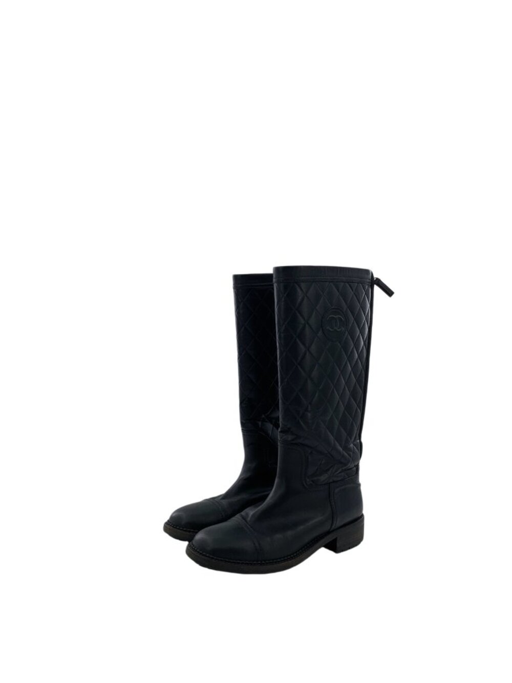 Chanel Black Quilted Leather Round-Toe Mid-Calf Boots